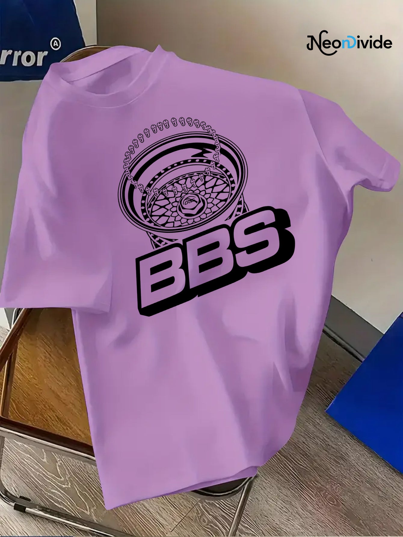 Men's Turquoise Blue BBS Graphic T-Shirt with White Lettering & Car Wheel Design - Breathable 4-Season Casual Round Neck Short Sleeve, Comfort Fit for Automotive Enthusiasts, Casual Attire & Car Shows - Machine Washable BBS B