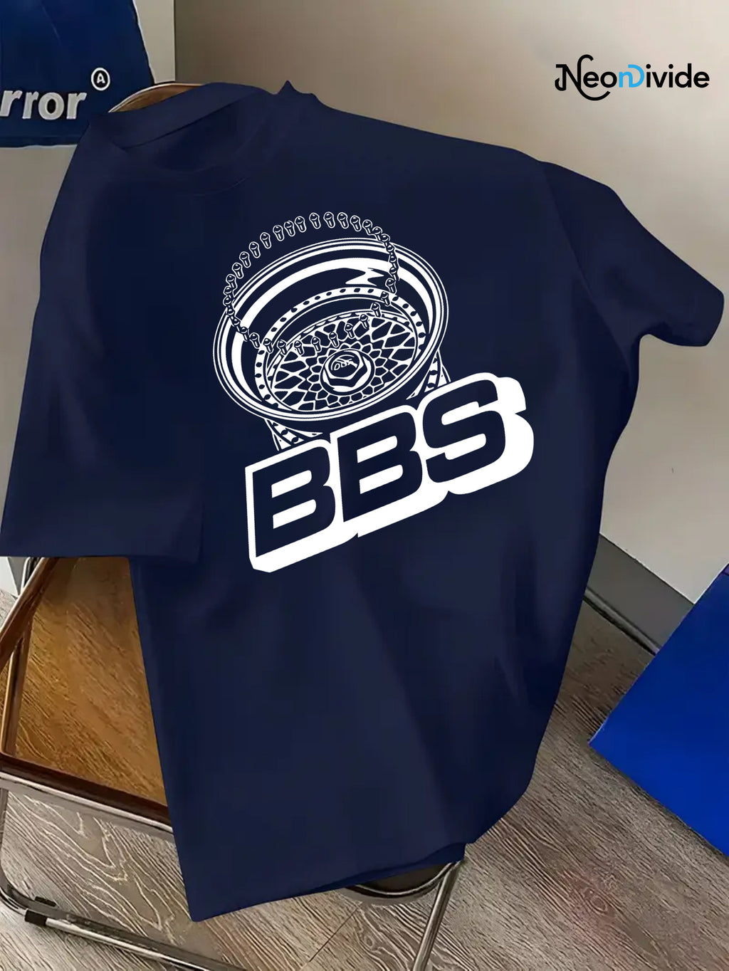 Men's Turquoise Blue BBS Graphic T-Shirt with White Lettering & Car Wheel Design - Breathable 4-Season Casual Round Neck Short Sleeve, Comfort Fit for Automotive Enthusiasts, Casual Attire & Car Shows - Machine Washable BBS B