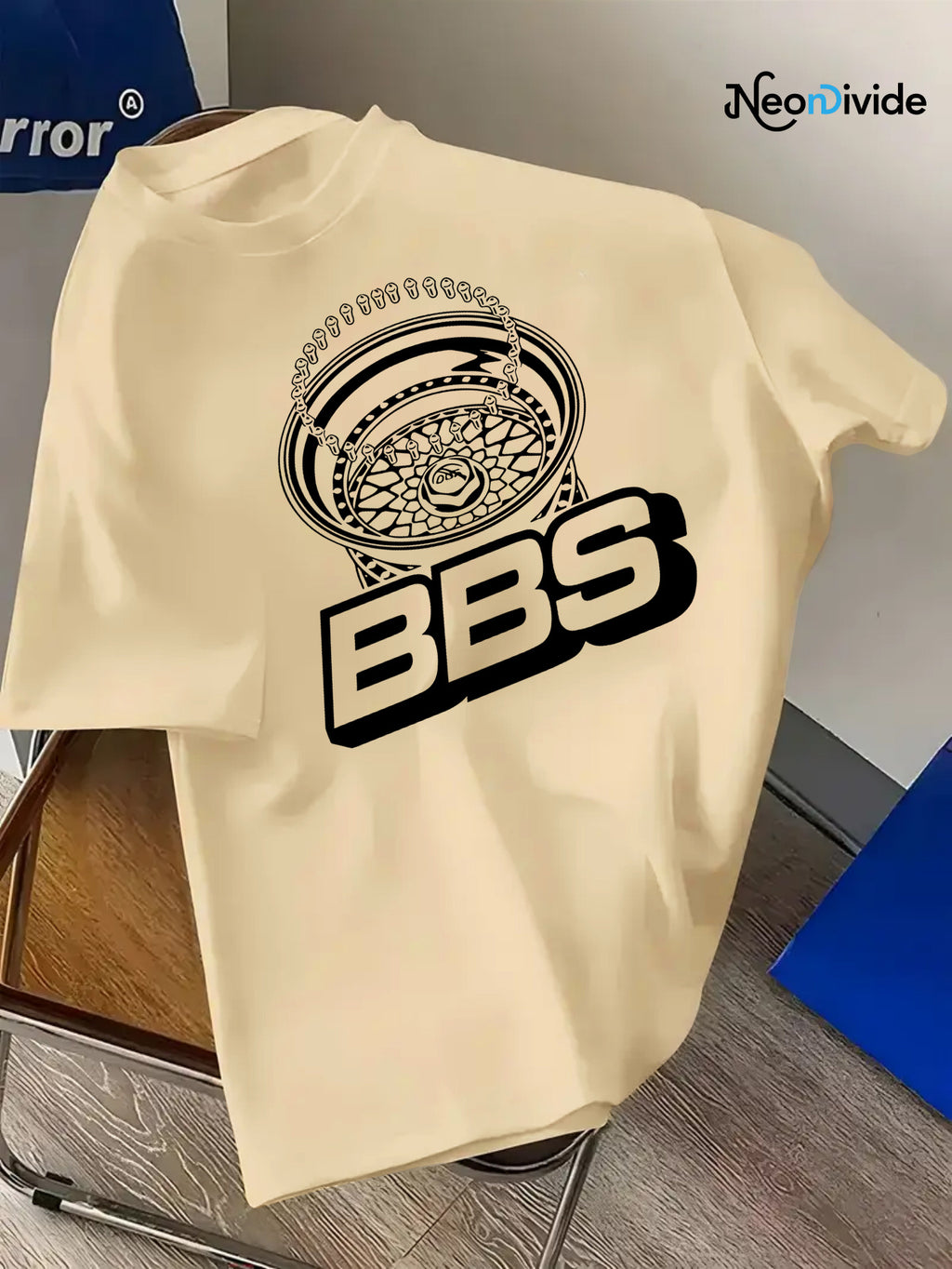 Men's Turquoise Blue BBS Graphic T-Shirt with White Lettering & Car Wheel Design - Breathable 4-Season Casual Round Neck Short Sleeve, Comfort Fit for Automotive Enthusiasts, Casual Attire & Car Shows - Machine Washable BBS B