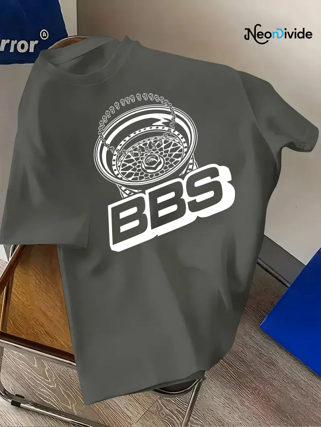 Men's Turquoise Blue BBS Graphic T-Shirt with White Lettering & Car Wheel Design - Breathable 4-Season Casual Round Neck Short Sleeve, Comfort Fit for Automotive Enthusiasts, Casual Attire & Car Shows - Machine Washable BBS B