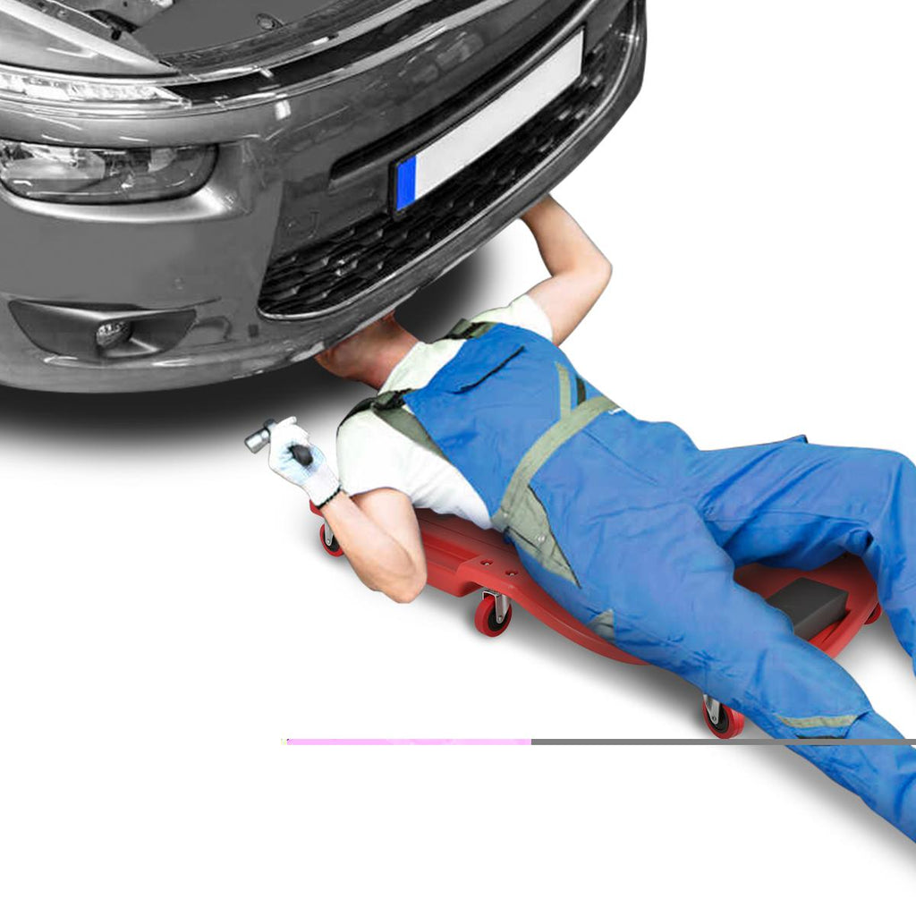 DNA Motoring 350Lbs Capacity Automotive Ergonomic Creeper with Swivel Wheels and Padded Headrest Red