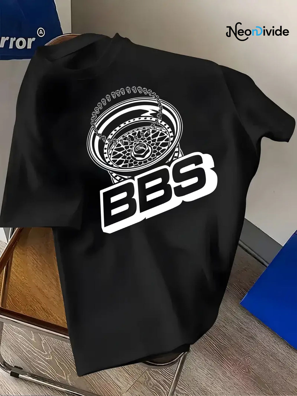 Men's Turquoise Blue BBS Graphic T-Shirt with White Lettering & Car Wheel Design - Breathable 4-Season Casual Round Neck Short Sleeve, Comfort Fit for Automotive Enthusiasts, Casual Attire & Car Shows - Machine Washable BBS B