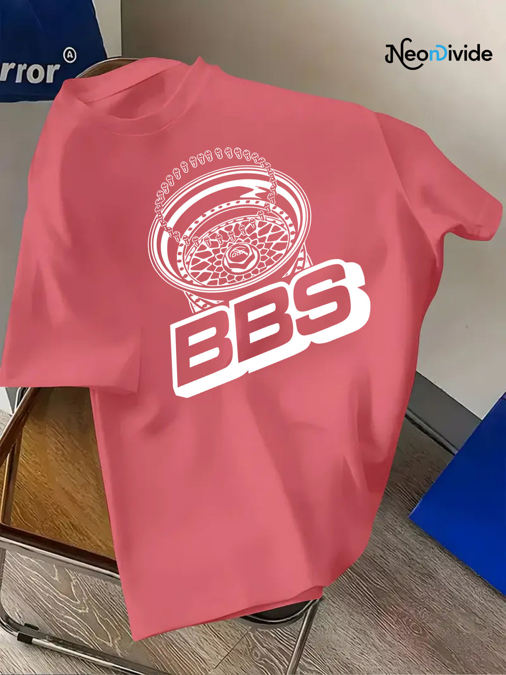 Men's Turquoise Blue BBS Graphic T-Shirt with White Lettering & Car Wheel Design - Breathable 4-Season Casual Round Neck Short Sleeve, Comfort Fit for Automotive Enthusiasts, Casual Attire & Car Shows - Machine Washable BBS B