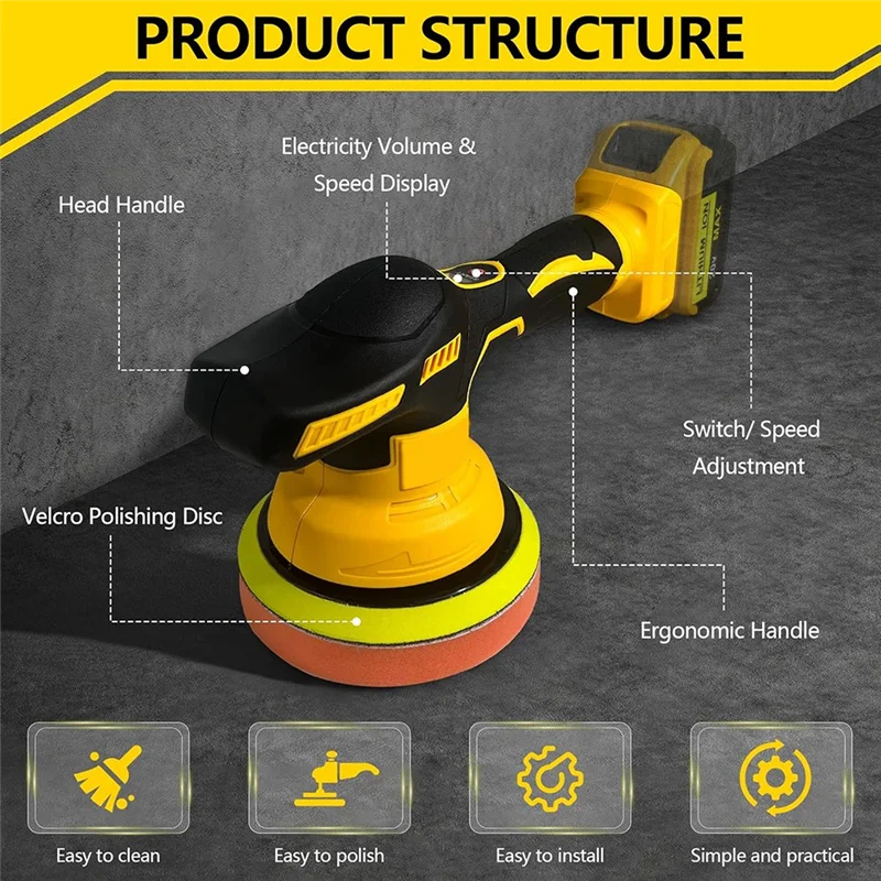 BHBD-Cordless Car Buffer Polisher For  20V Battery  8Variable Speed 3500RPM Car Buffer Polisher For Car Detailing Waxing