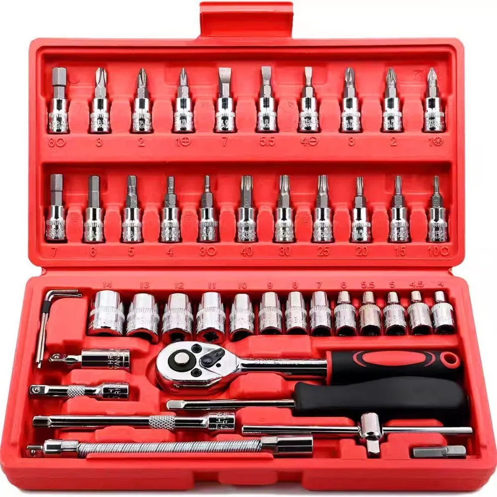 46-piece Auto Repair Combination Ratchet Wrench Toolbox, Auto Maintenance Vehicle-mounted Socket Repair Set Tools