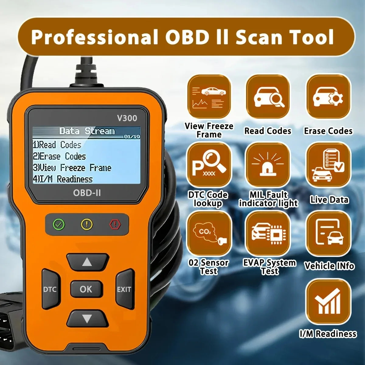Automotive Diagnostic Tool with Fast Response for Engine Faults,Full OBD2 Modes,Suitable for All Cars After 1996,Without Battery