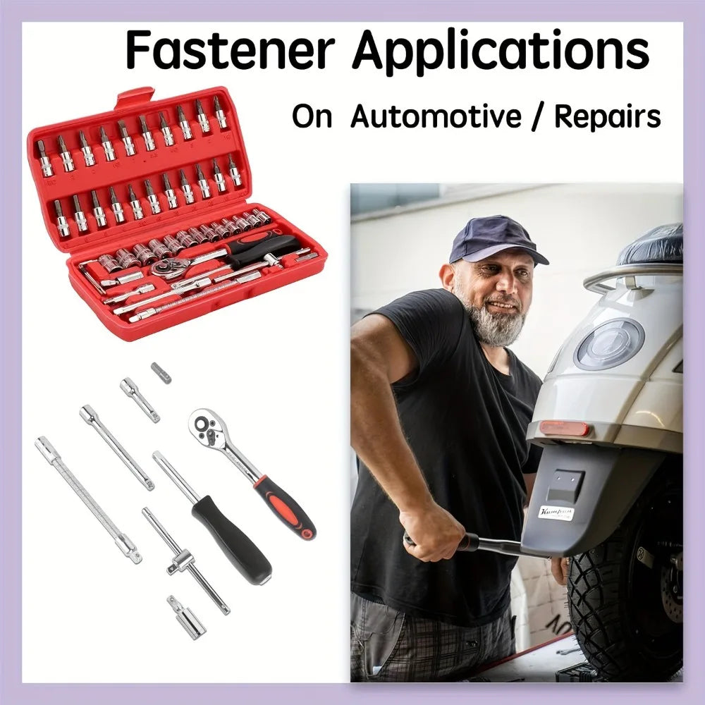 46-piece Auto Repair Combination Ratchet Wrench Toolbox, Auto Maintenance Vehicle-mounted Socket Repair Set Tools