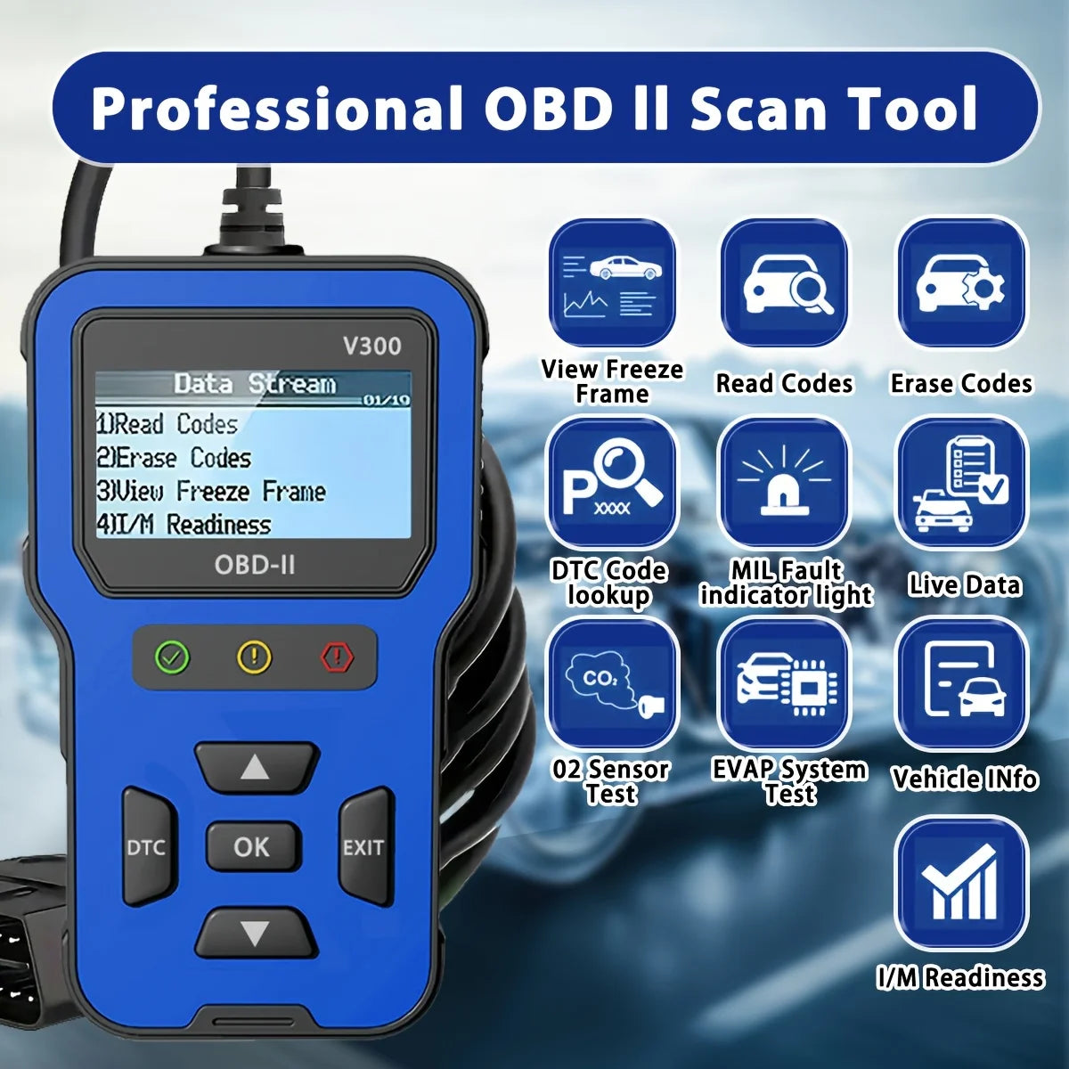 Automotive Diagnostic Tool with Fast Response for Engine Faults,Full OBD2 Modes,Suitable for All Cars After 1996,Without Battery