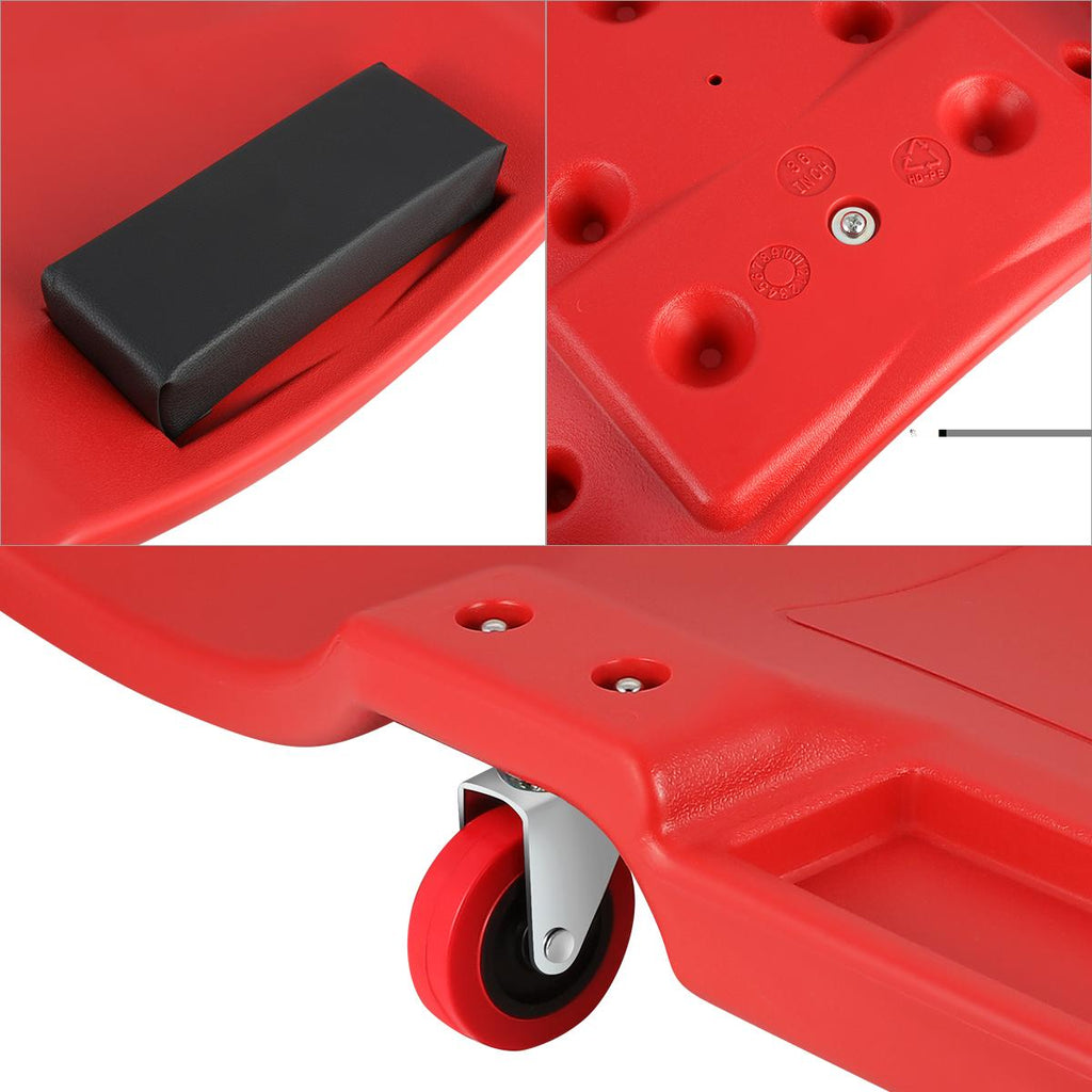 DNA Motoring 350Lbs Capacity Automotive Ergonomic Creeper with Swivel Wheels and Padded Headrest Red