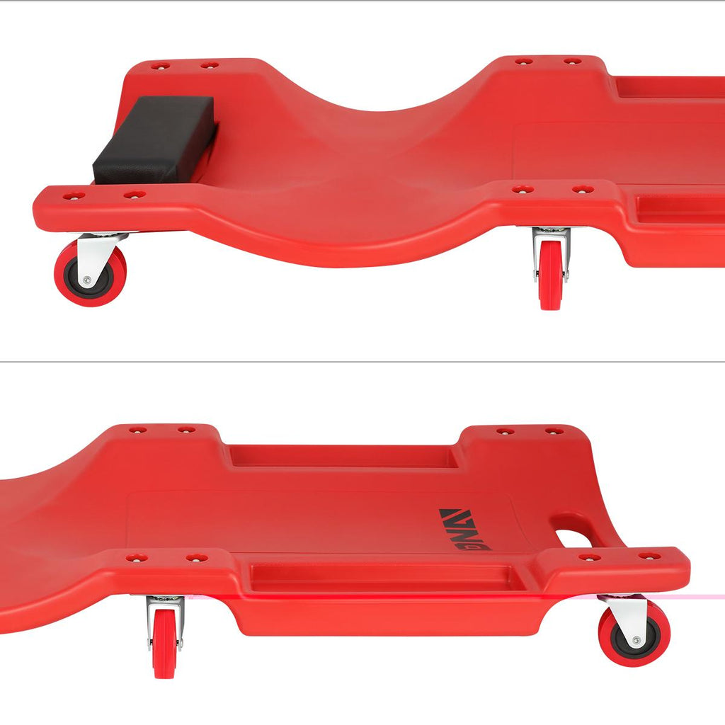 DNA Motoring 350Lbs Capacity Automotive Ergonomic Creeper with Swivel Wheels and Padded Headrest Red