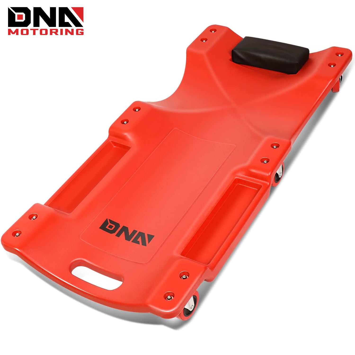 DNA Motoring 350Lbs Capacity Automotive Ergonomic Creeper with Swivel Wheels and Padded Headrest Red